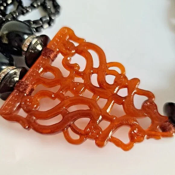 Chunky Fiocchi Italy choker necklace Totem Figure Angela Caputi 1980s Orange - Picture 3 of 9